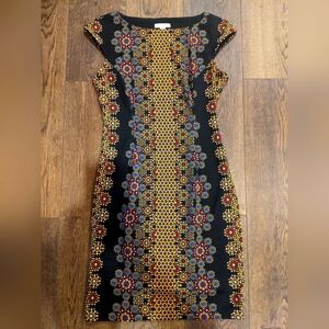 New York & Company faux fractal pattern, tailored midi dress, size medium